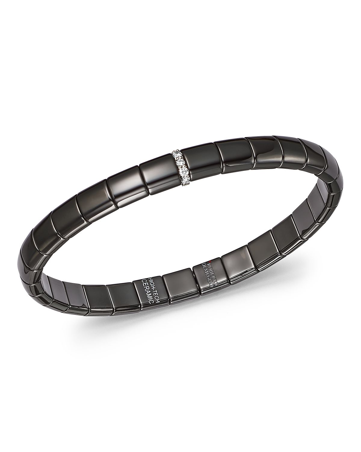 Roberto Demeglio 18K White Gold & Black Ceramic Pura Stretch Bracelet with Alternating Diamond Bezels