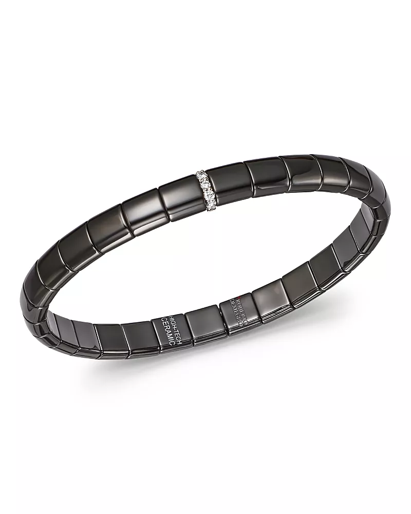 Roberto Demeglio 18K White Gold & Black Ceramic Pura Stretch Bracelet with Diamonds