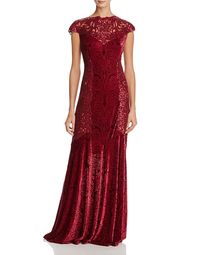 Tadashi shoji new arrivals burnout lace gown