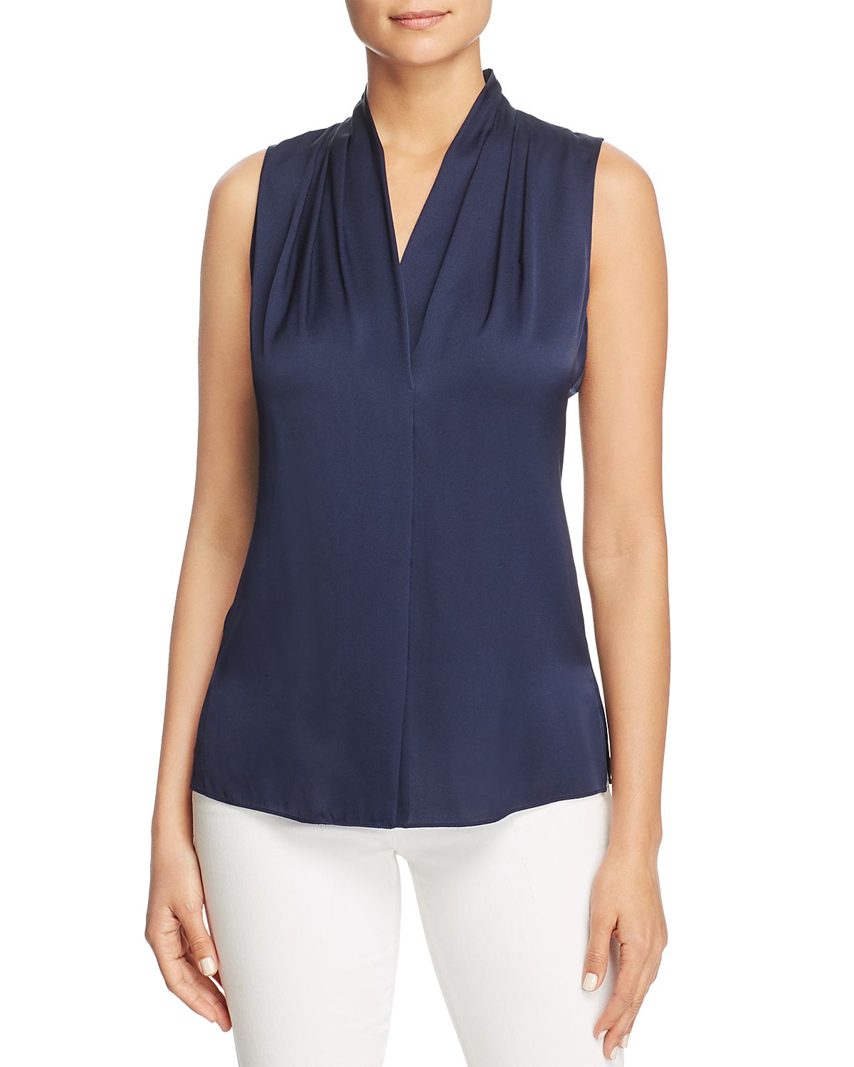 Kobi Halperin Mila Sleeveless V Neck Pleated Silk Blouse