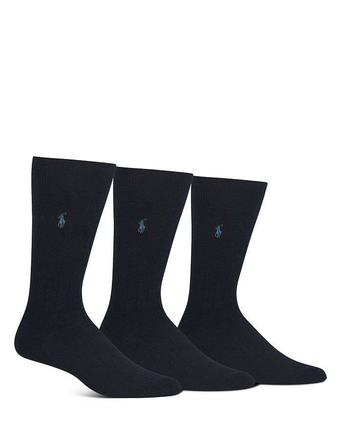 Shop Polo Ralph Lauren Solid Ribbed Dress Socks, Pack Of 3 In Navy