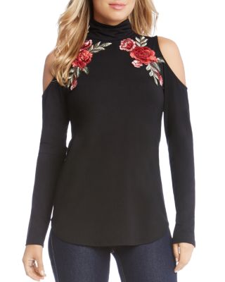 Karen Kane - Floral Appliqu&eacute; Cold Shoulder Top