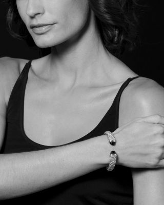 18K Gold and Sterling Silver Caviar Color Onyx Cuff, 12mm