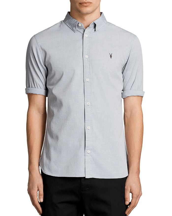Allsaints Redondo Half Sleeve Slim Fit Button-down Shirt In Light Gray