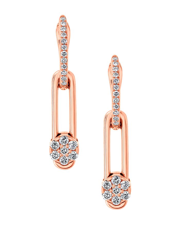 Hulchi Belluni 18k Rose Gold Diamond Tresore Single Linear Earrings In White/rose