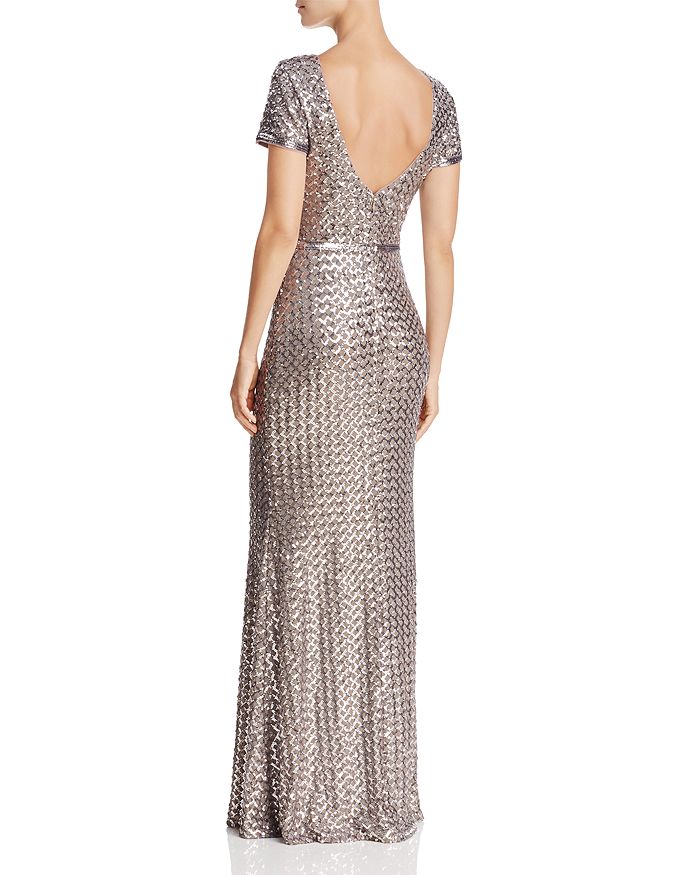 Shop Aqua Belted Sequin Gown - 100% Exclusive In Silver/taupe