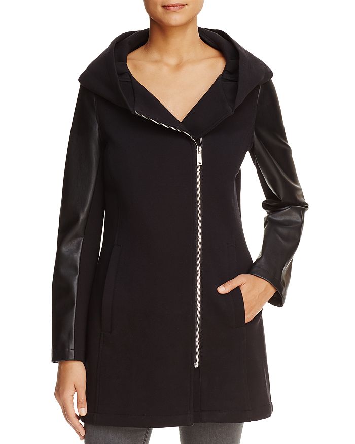 Calvin Klein Hooded Faux Leather Trim Jacket Bloomingdale s