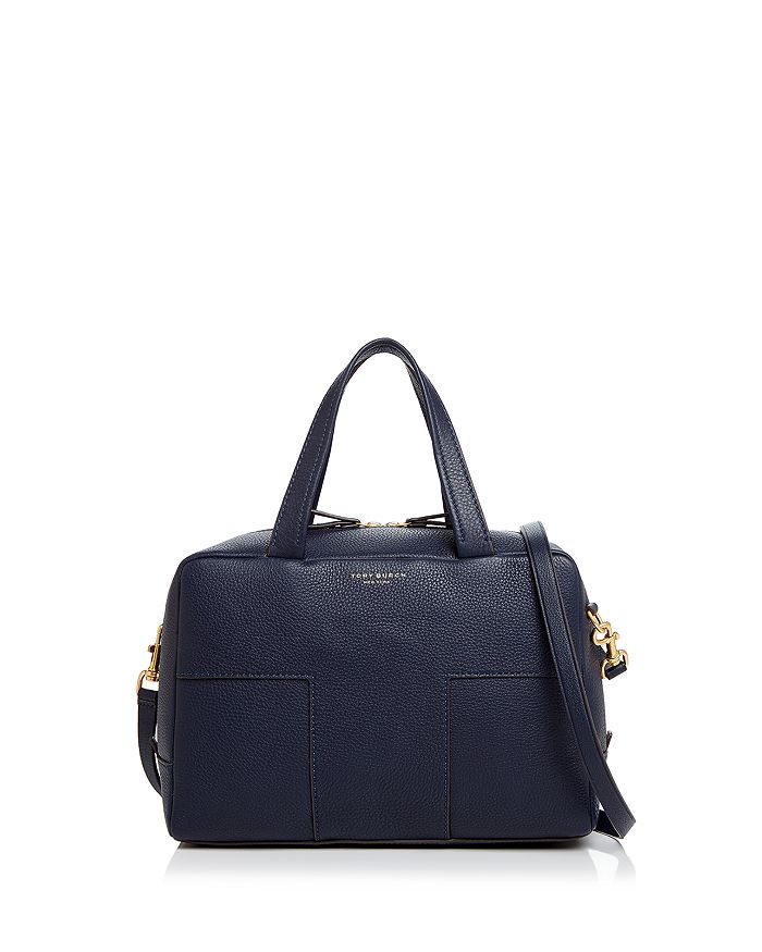 Tory burch block top t pebbled zip satchel