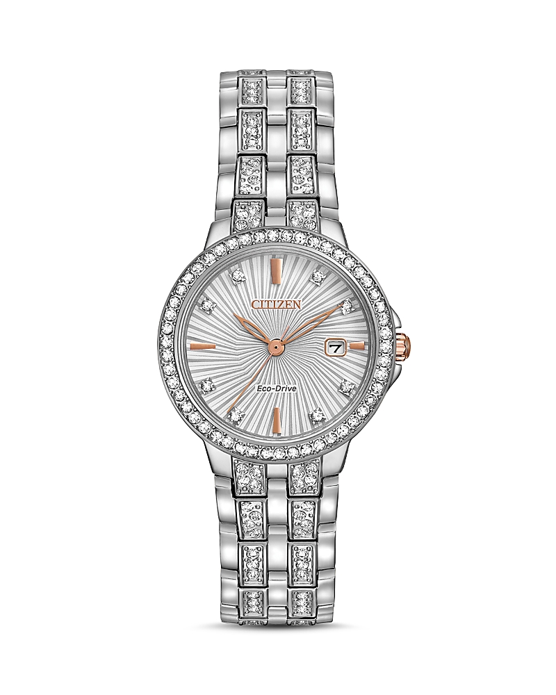 Citizen Silhouette Crystal Womens Crystal Accent Silver Tone Stainless Steel Bracelet Watch Ew2340-58a In Silver