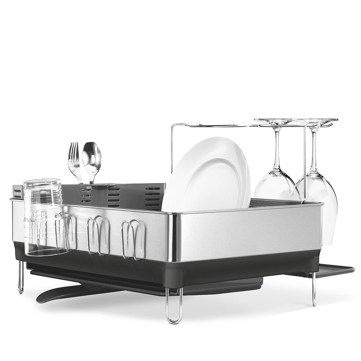 Photo 1 of (READ FULL POST) Simplehuman Kitchen Dish Drying Rack with Swivel Spout, Fingerprint-Proof Stainless Steel Frame, Grey Plastic

