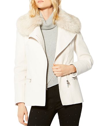 KAREN MILLEN Faux Fur-Collar Moto Jacket | Bloomingdale's