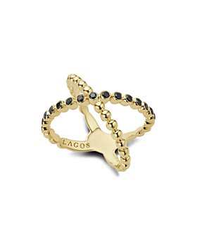 LAGOS - Gold & Black Caviar Collection 18K Gold & Black Diamond Crossover Ring
