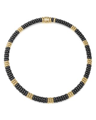 Gold & Black Caviar Collection 18K Gold & Ceramic Collar Necklace, 16"