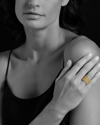 Caviar Gold Collection 18K Gold Wide Beaded Ring