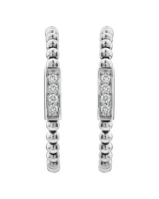 Sterling Silver Caviar Spark Diamond Hoop Earrings