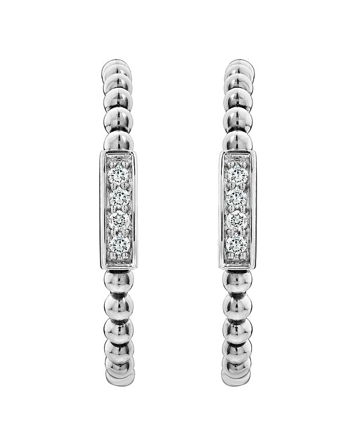 Shop Lagos Sterling Silver Caviar Spark Diamond Hoop Earrings In White/silver