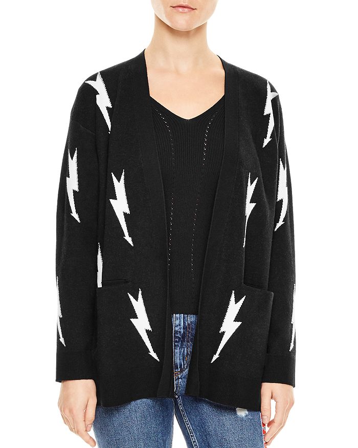 Sandro Juste Open Front Lightning Bolt Print Cardigan Bloomingdale s