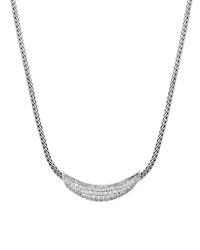 JOHN HARDY STERLING SILVER CLASSIC CHAIN SILVER PAVE DIAMOND ARCH NECKLACE, 16,NBP900402DIX16-18