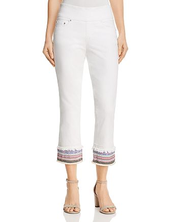 Jag Jeans Peri Embroidered Cuff Straight Ankle Jeans In White Bloomingdale S