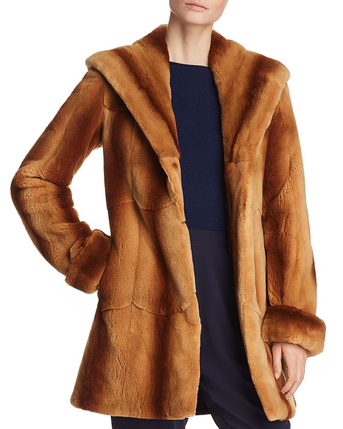 Maximilian Furs Hooded Plucked Mink Fur Coat - 100% Exclusive In Whiskey