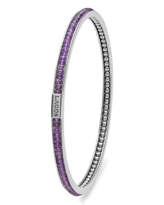 Sterling Silver Caviar Icon Amethyst Beaded Bangle Bracelet 