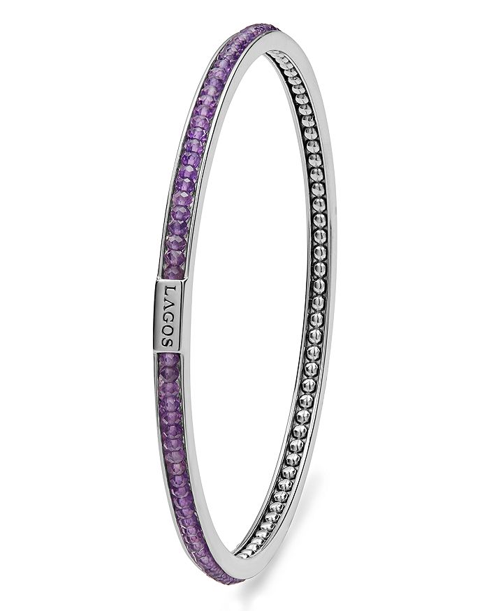 Shop Lagos Sterling Silver Caviar Icon Amethyst Beaded Bangle Bracelet In Purple/silver