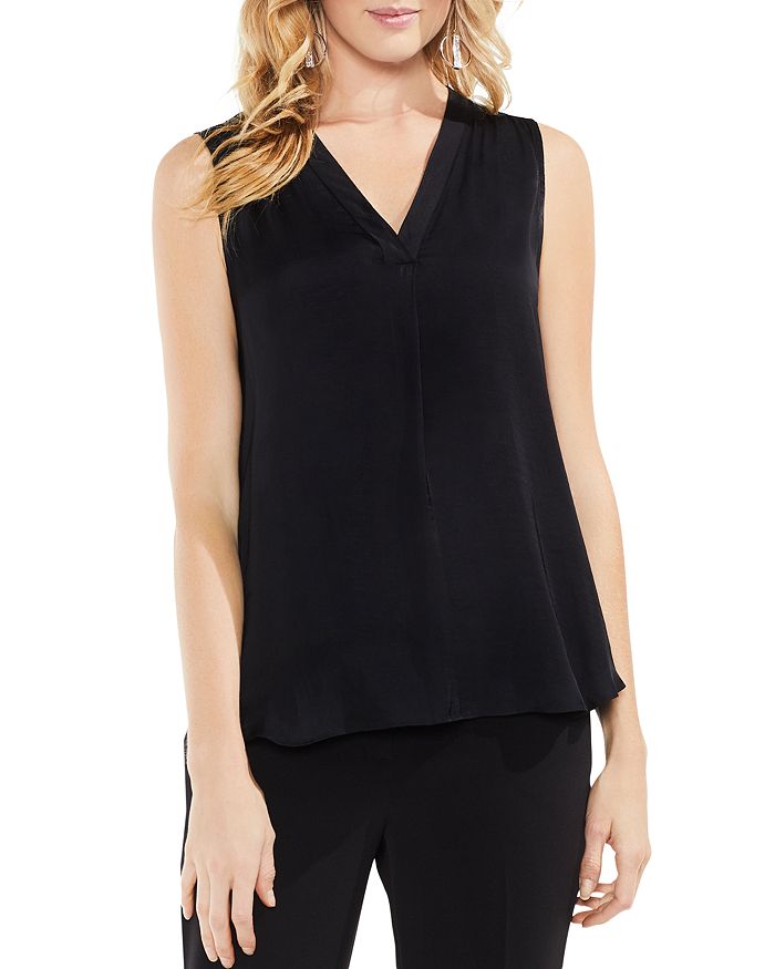 Shop Vince Camuto Shirred High/low Tank In Rich Black