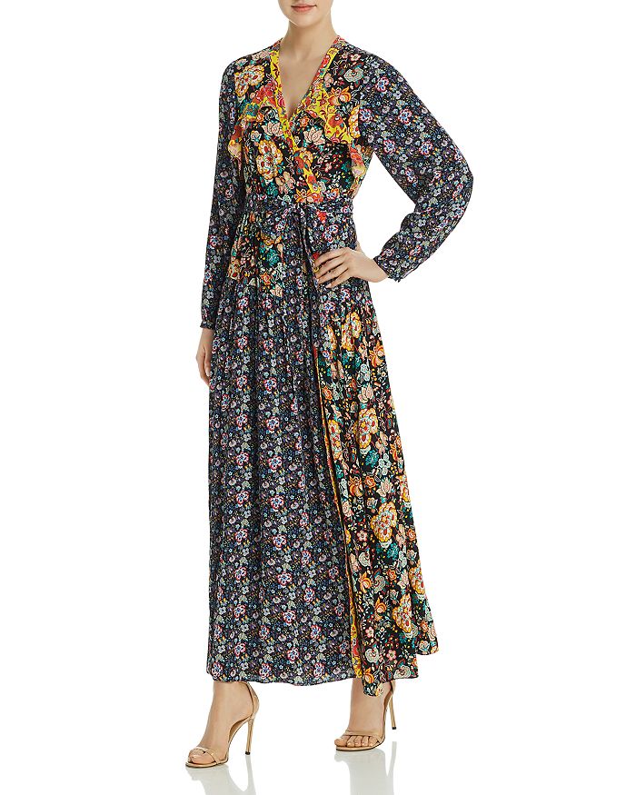 FRAME Mixed-Floral Maxi Wrap Dress | Bloomingdale's