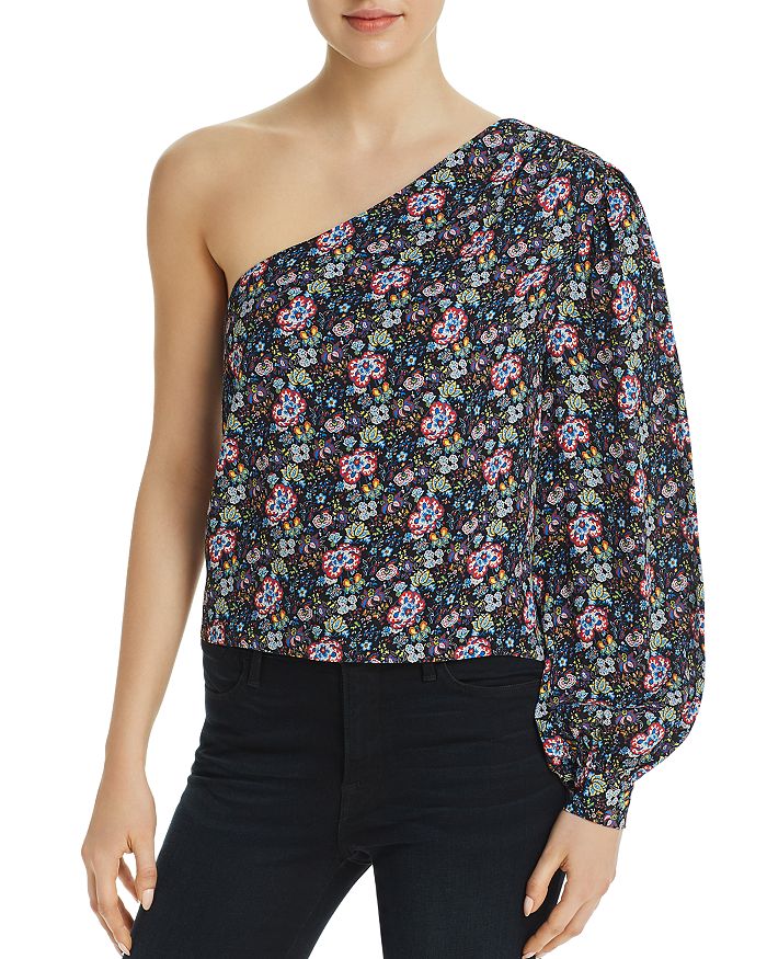Tomato Floral Print One Shoulder Blouse