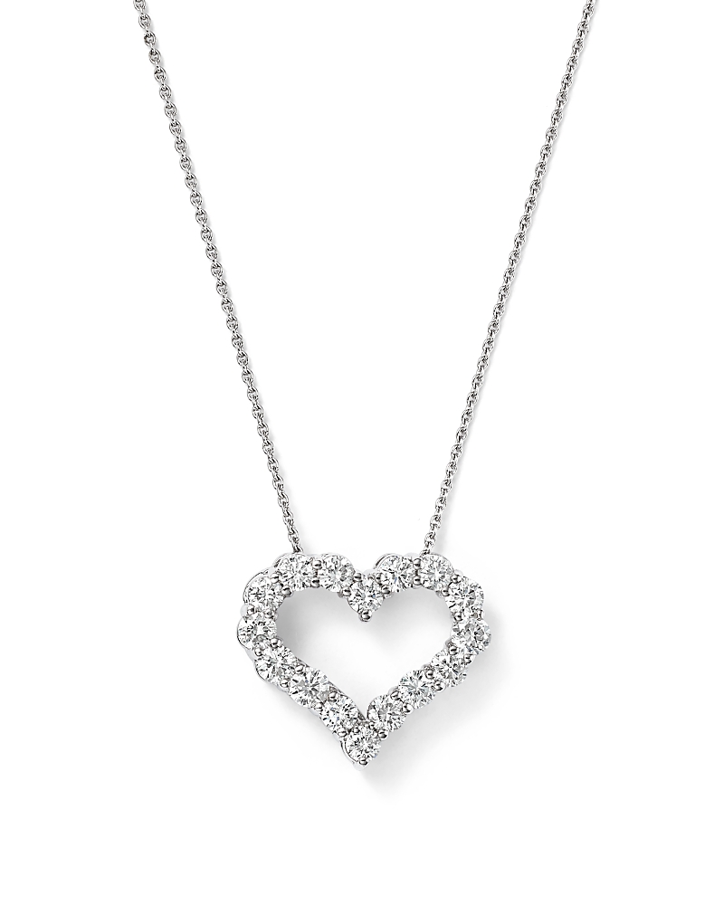 Diamond Heart Pendant Necklace in 14K White Gold, 0.50 tcw