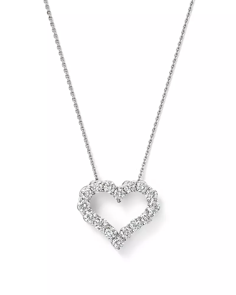 Diamond Heart Pendant Necklace in 14K White Gold, 0.50 tcw