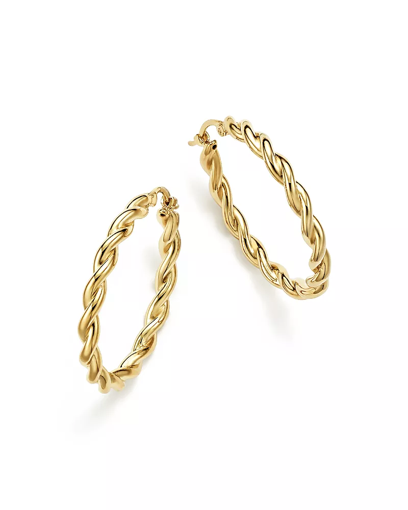 Bloomingdale's Fine Collection Round Twisted Hoop Earrings in 14K Yellow Gold