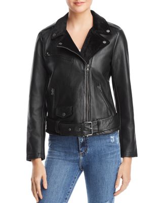 Calvin Klein Jeans - Velvet-Trimmed Leather Moto Jacket