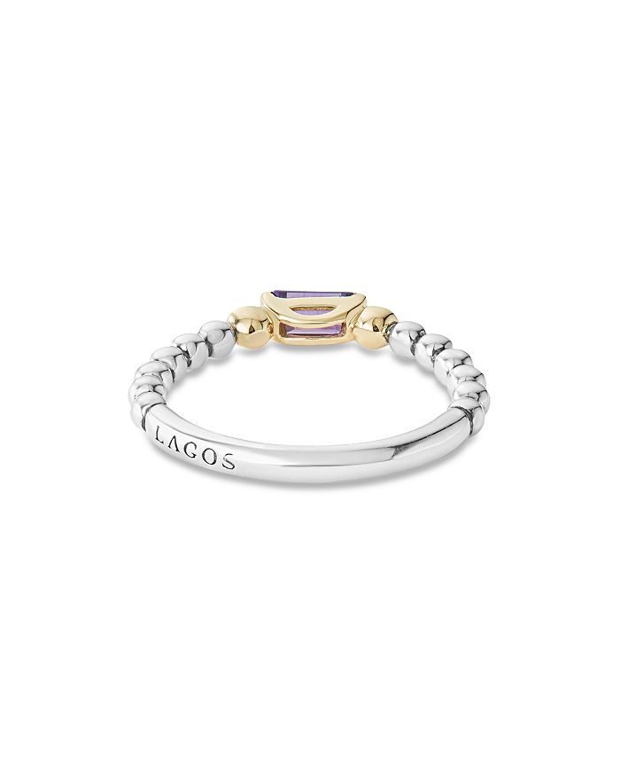 Shop Lagos 18k Gold & Sterling Silver Amethyst & Diamond Stacking Ring In Purple/silver