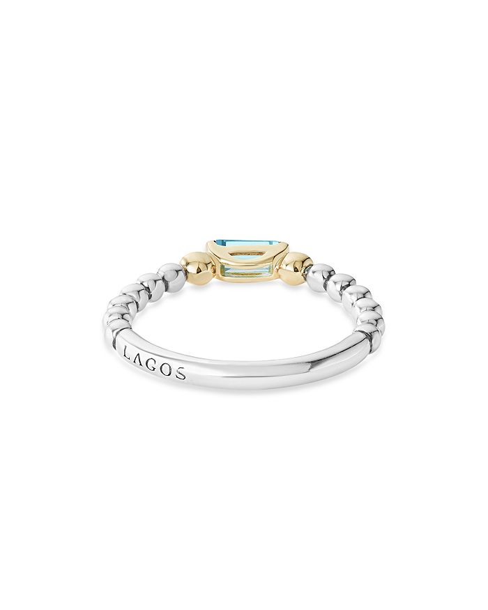 Shop Lagos 18k Gold & Sterling Silver Blue Topaz & Diamond Stacking Ring In Blue/silver