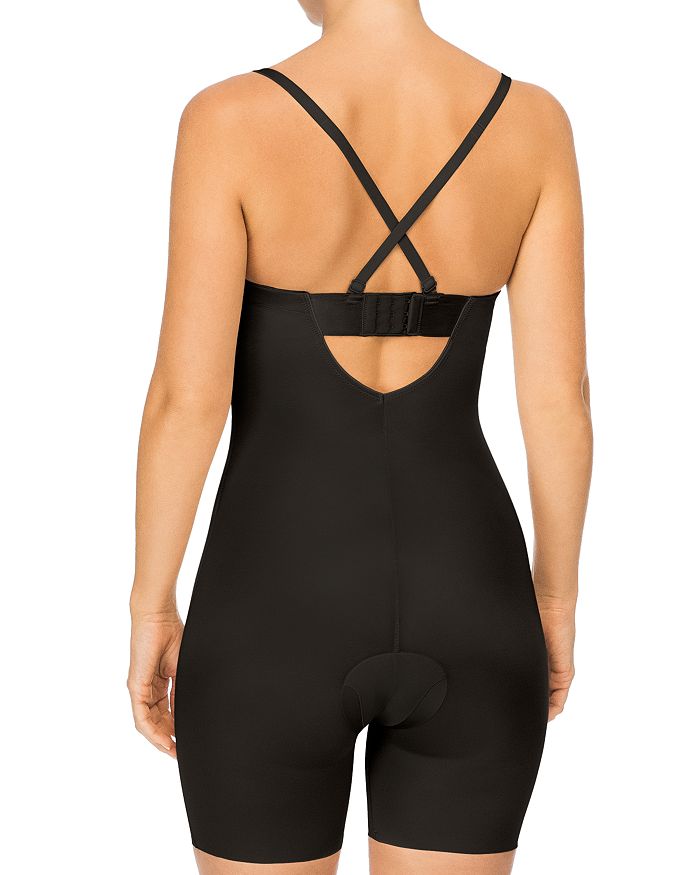 Shop Spanx Suit Your Fancy Strapless Convertible Underwire Mid-thigh Bodysuit In Very Black