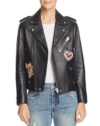 COACH x Keith Haring Embellished Leather Moto Jacket | Bloomingdale's