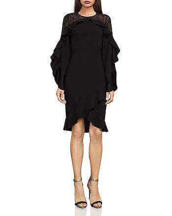 BCBGMAXAZRIA Delaney Lace-Inset Ruffled Dress | Bloomingdale's