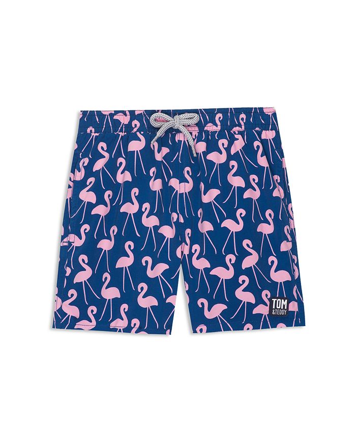 Tom & Teddy Boys' Flamingo Swim Trunks - Little Kid, Big Kid In Blue/pink