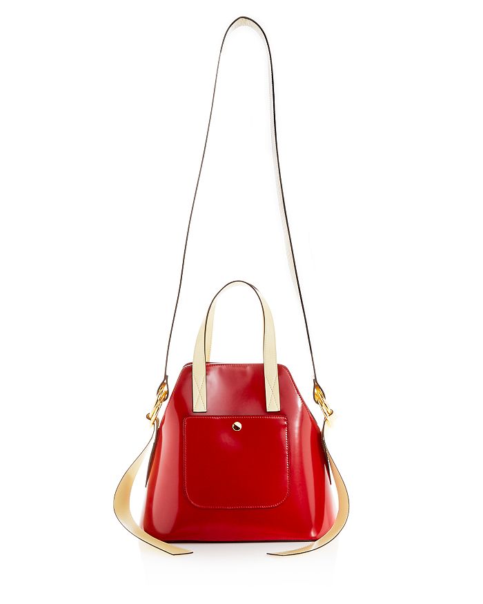 Marni Medium Leather Tote In Red/gold