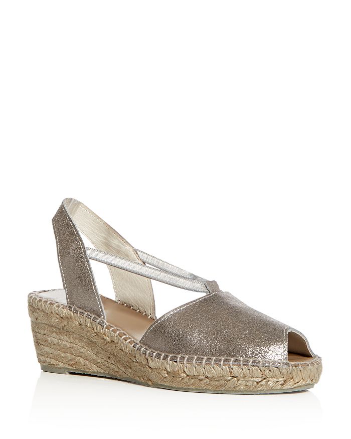 Andre Assous Women's Dainty Leather Slingback Espadrille Sandals In Pewter