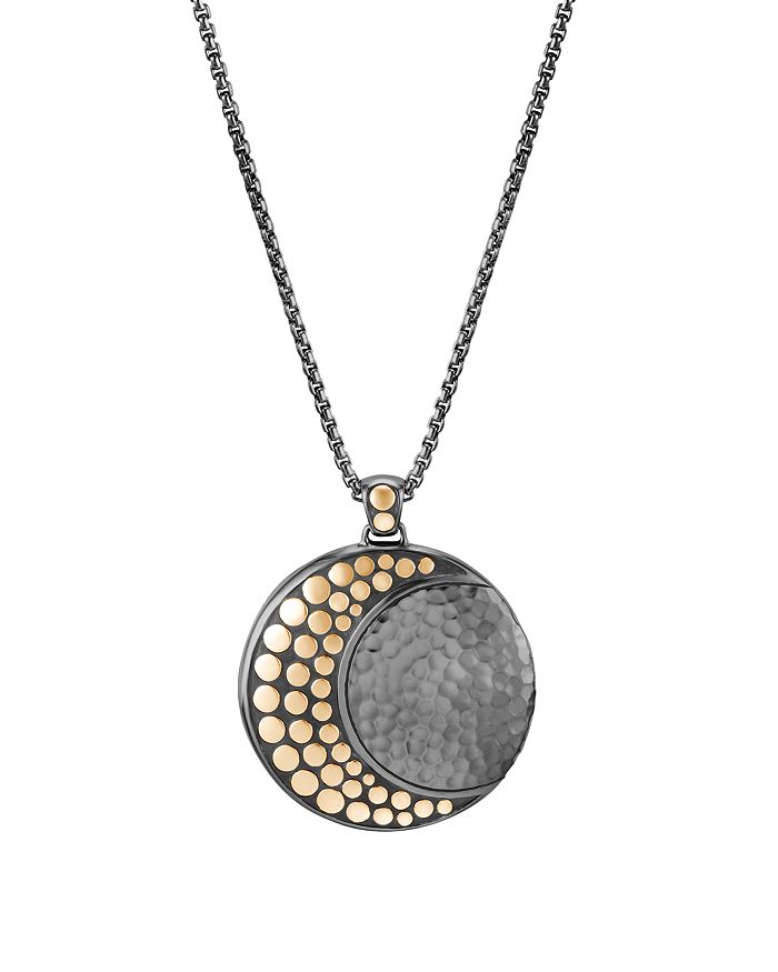 John Hardy Blackened Sterling Silver & 18k Bonded Gold Dot Hammered Moon Pendant Necklace, 36 In Gold/silver