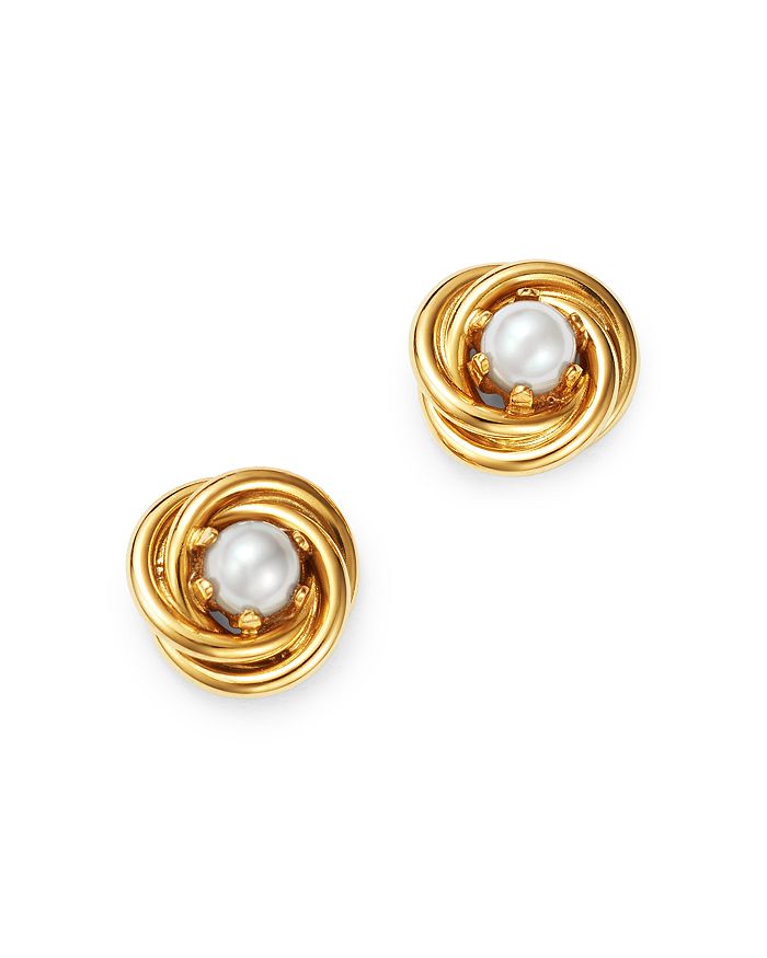 Bloomingdale's Cultured Freshwater Pearl Knot Earrings In 14k Yellow Gold, 3mm - 100% Exclusive In White/gold