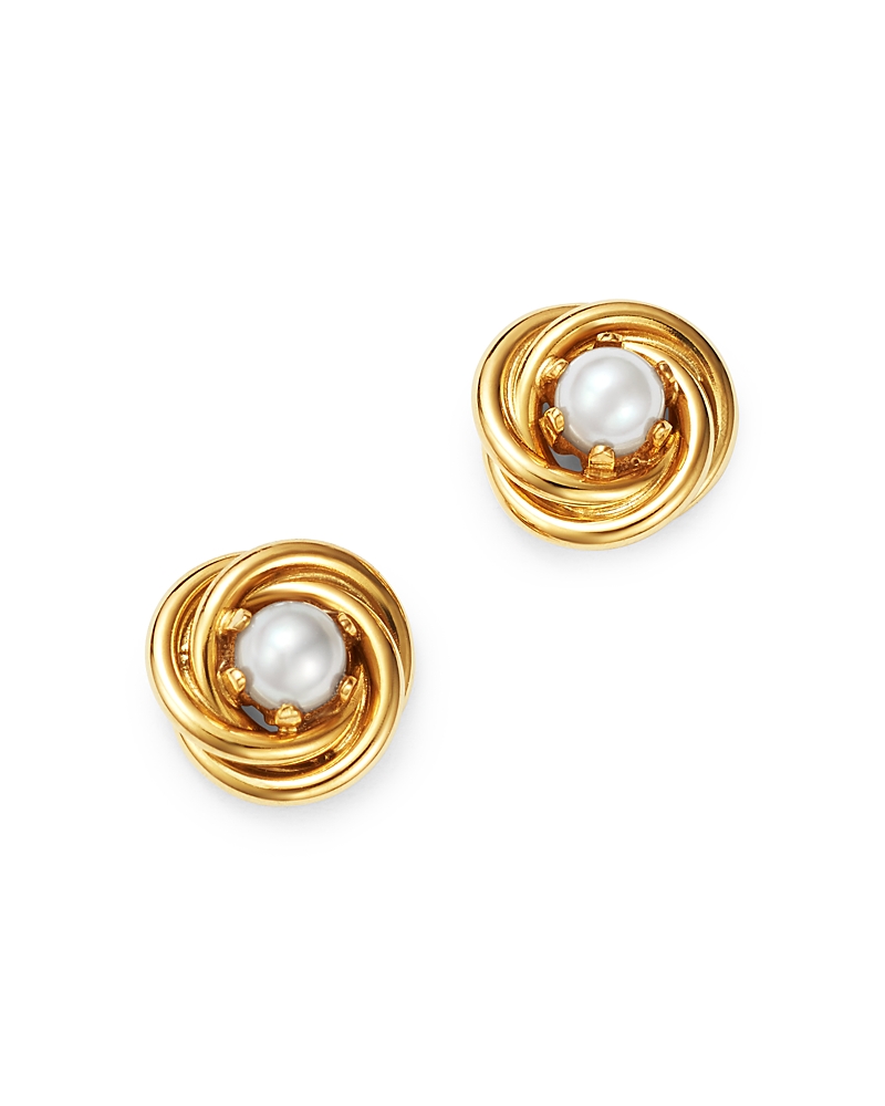 Bloomingdale's Fine Collection Cultured Freshwater Pearl Knot Earrings in 14K Yellow Gold, 3mm