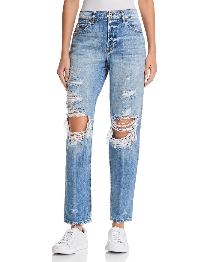 Pistola Presley High Rise Distressed Girlfriend Jeans in Rock Or