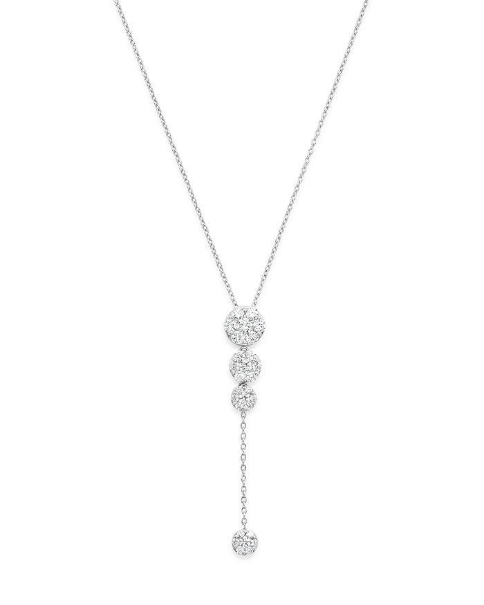 Bloomingdale's Diamond Cluster Drop Y Necklace in 14K White Gold, 1.0 ...