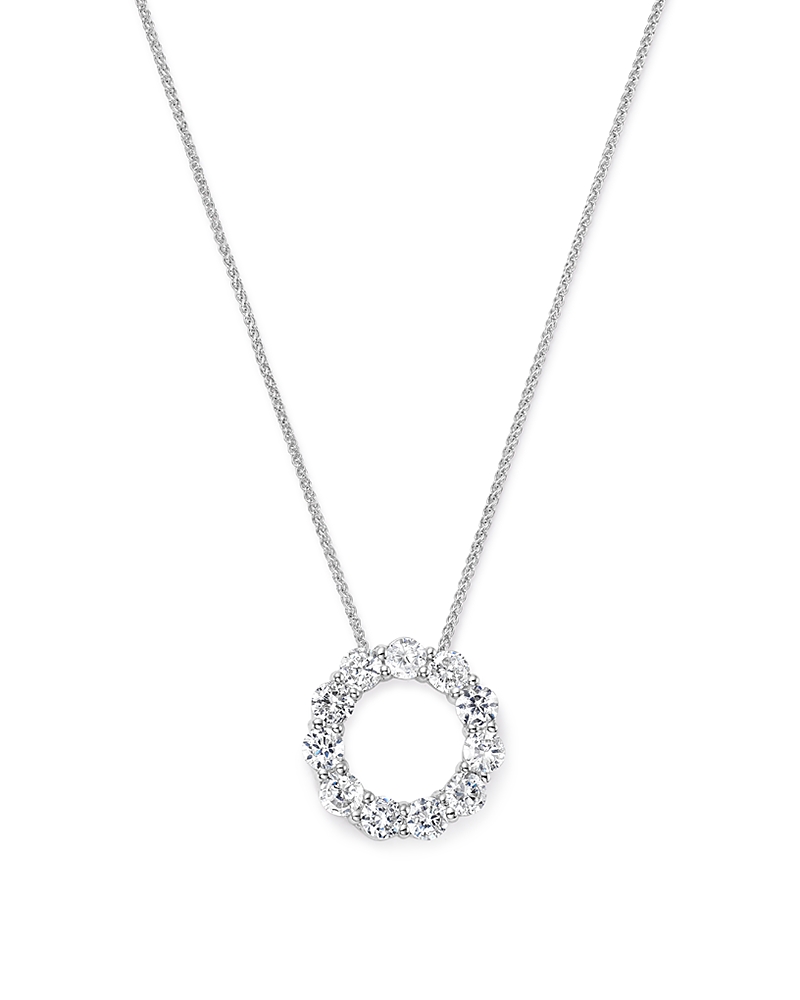 Diamond Circle Pendant Necklace in 14K White Gold, 2.0 tcw