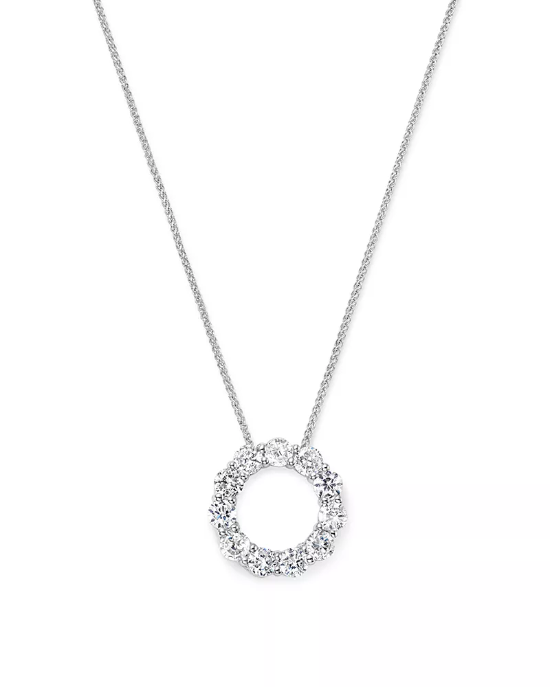 Diamond Circle Pendant Necklace in 14K White Gold, 2.0 tcw