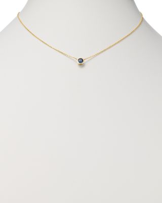 Blue Sapphire Bezel Pendant Necklace in 14K Yellow Gold, 16"  