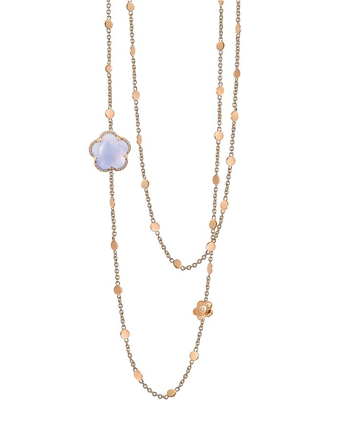 Shop Pasquale Bruni 18k Rose Gold Bon Ton Floral Blue Chalcedony & Diamond Necklace, 40 In Blue/rose Gold